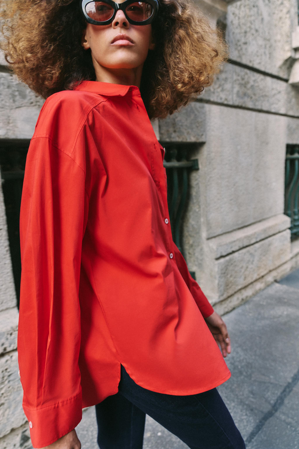 CAMISA POPEL?N OVERSIZE / Rojo - Zara фото 5