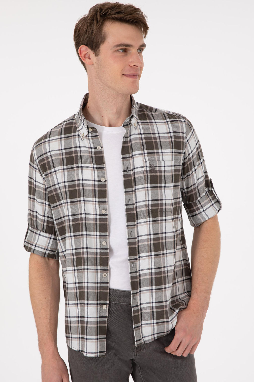 Мужская рубашка светло-хаки с длинным рукавом Неожиданная скидка в корзине - U.s. polo assn фото 3