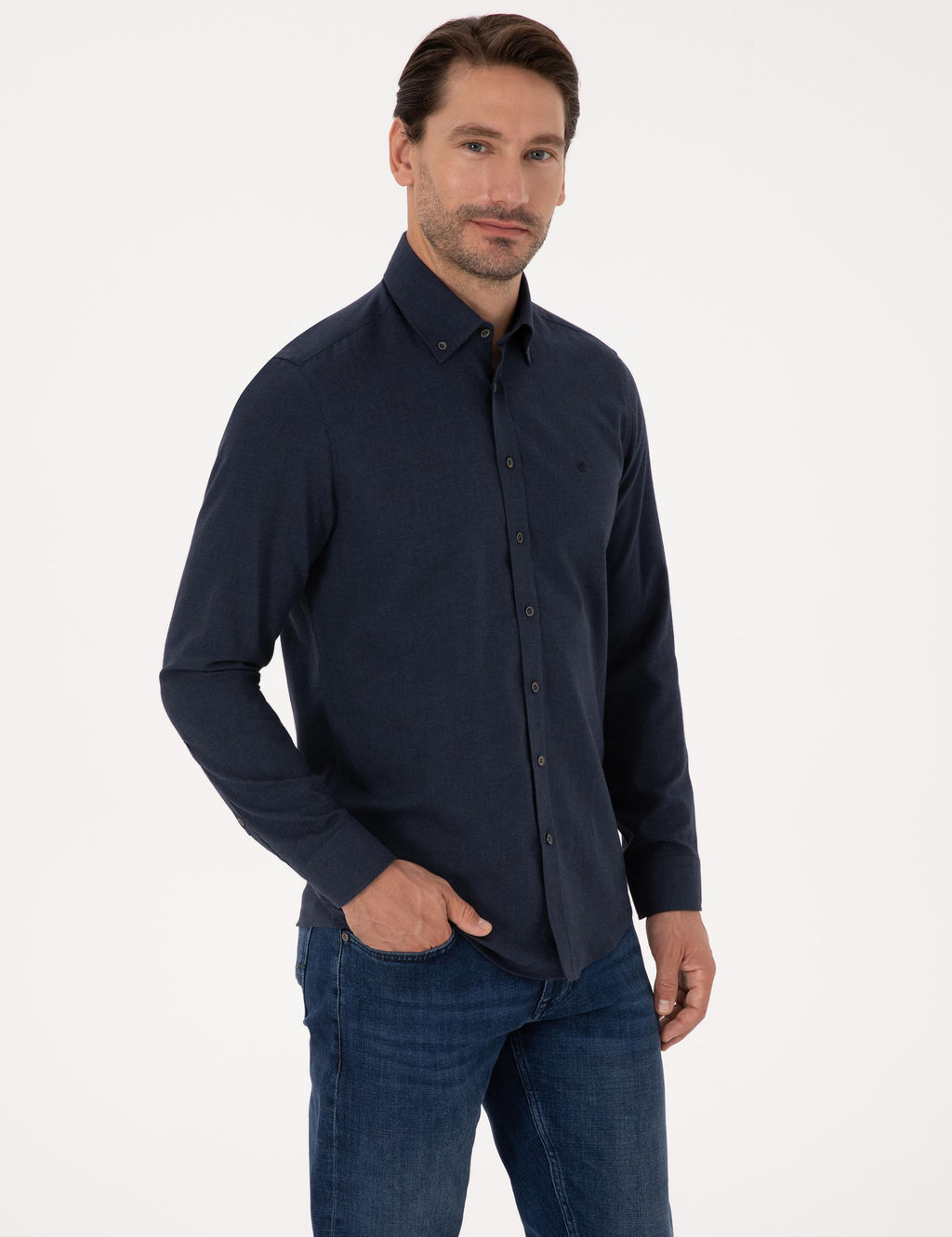 Lacivert Slim Fit %100 Pamuk Yakas_ D__meli Flanel G_mlek - Cacharel фото 3