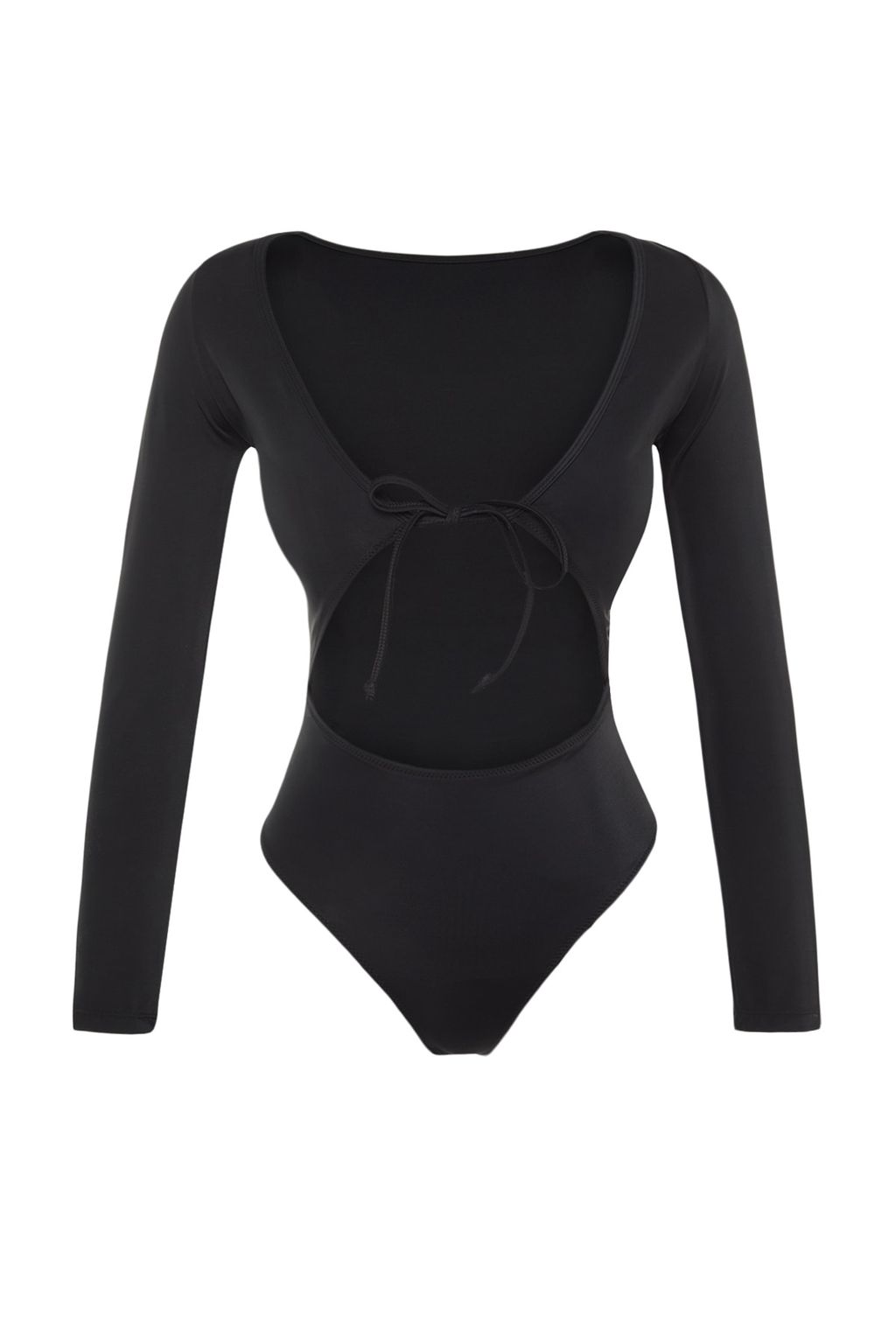 Siyah V Yaka Cut Out/Pencereli Uzun Kollu High Leg Mayo TBESS23MA00018