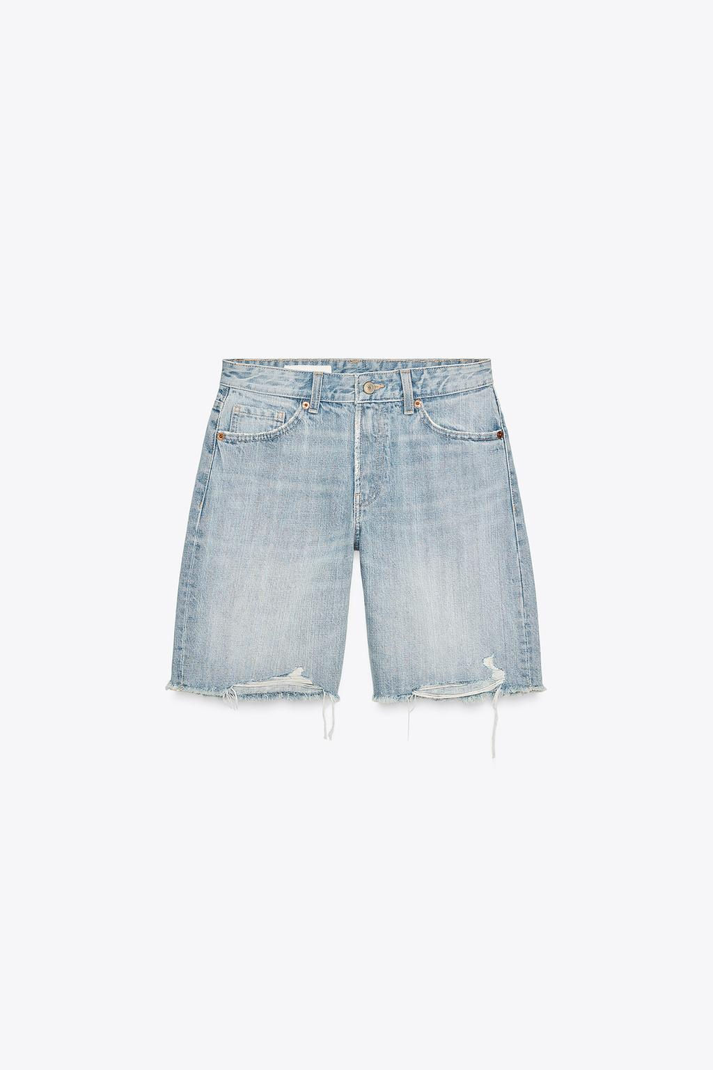 RIPPED MID-WAIST TRF DENIM BERMUDA SHORTS - Zara фото 6