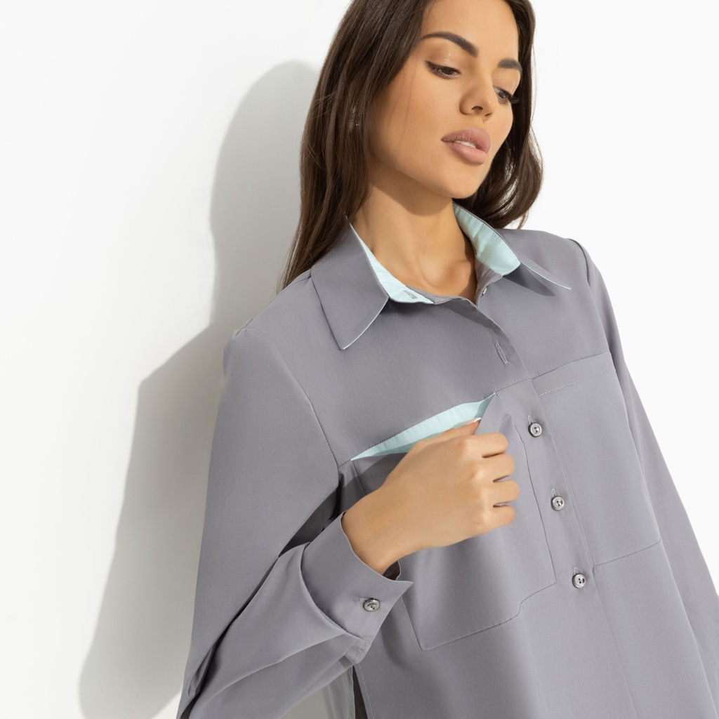 Рубашка свободная с контрастными вставками Говорите обо мне (мятный) - Charutti фото 9