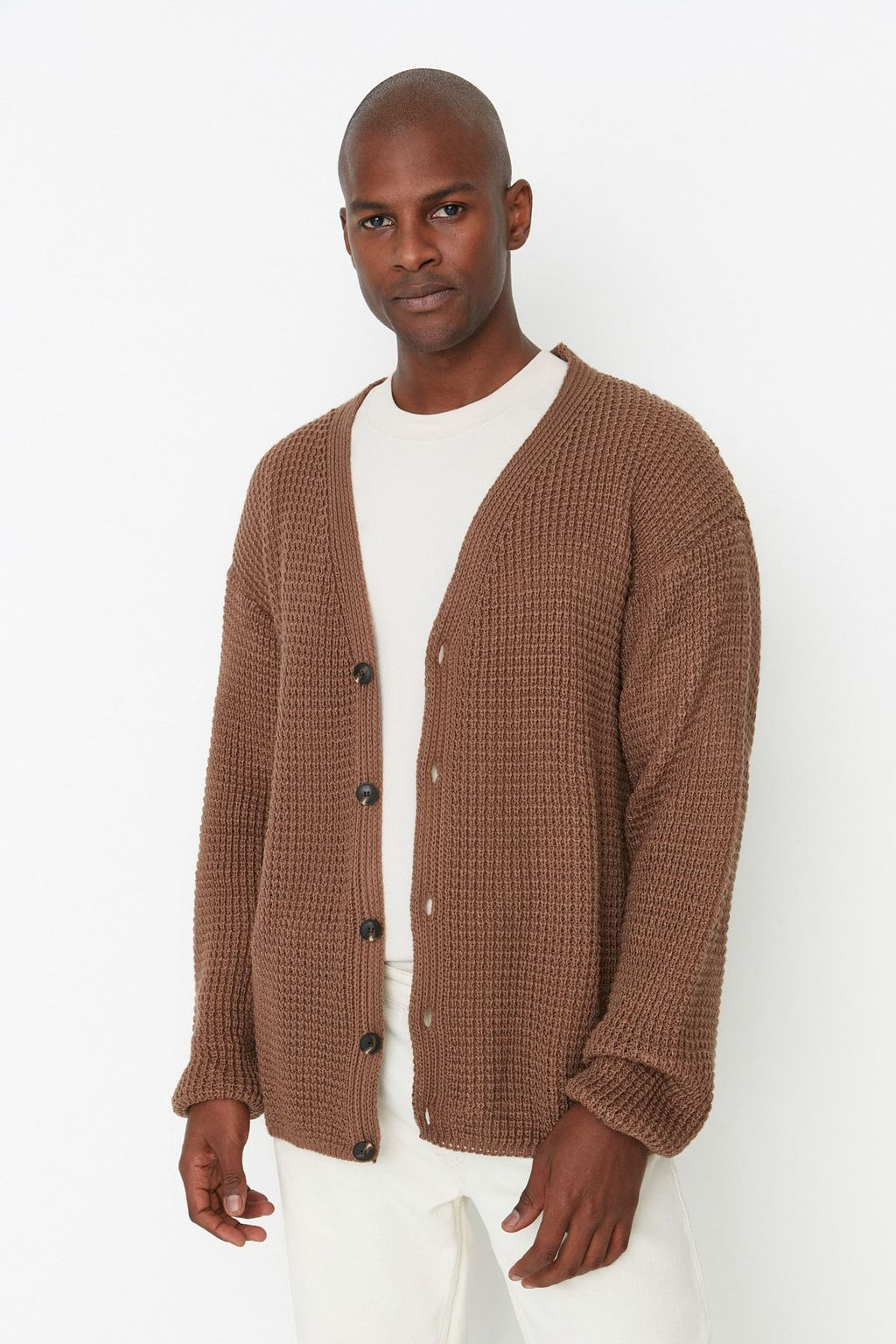 TRENDYOL MAN Vizon Oversize Genis Kesim V Yaka Dokulu H?rka TMNAW21HI0238 - Trendyolmilla фото 2