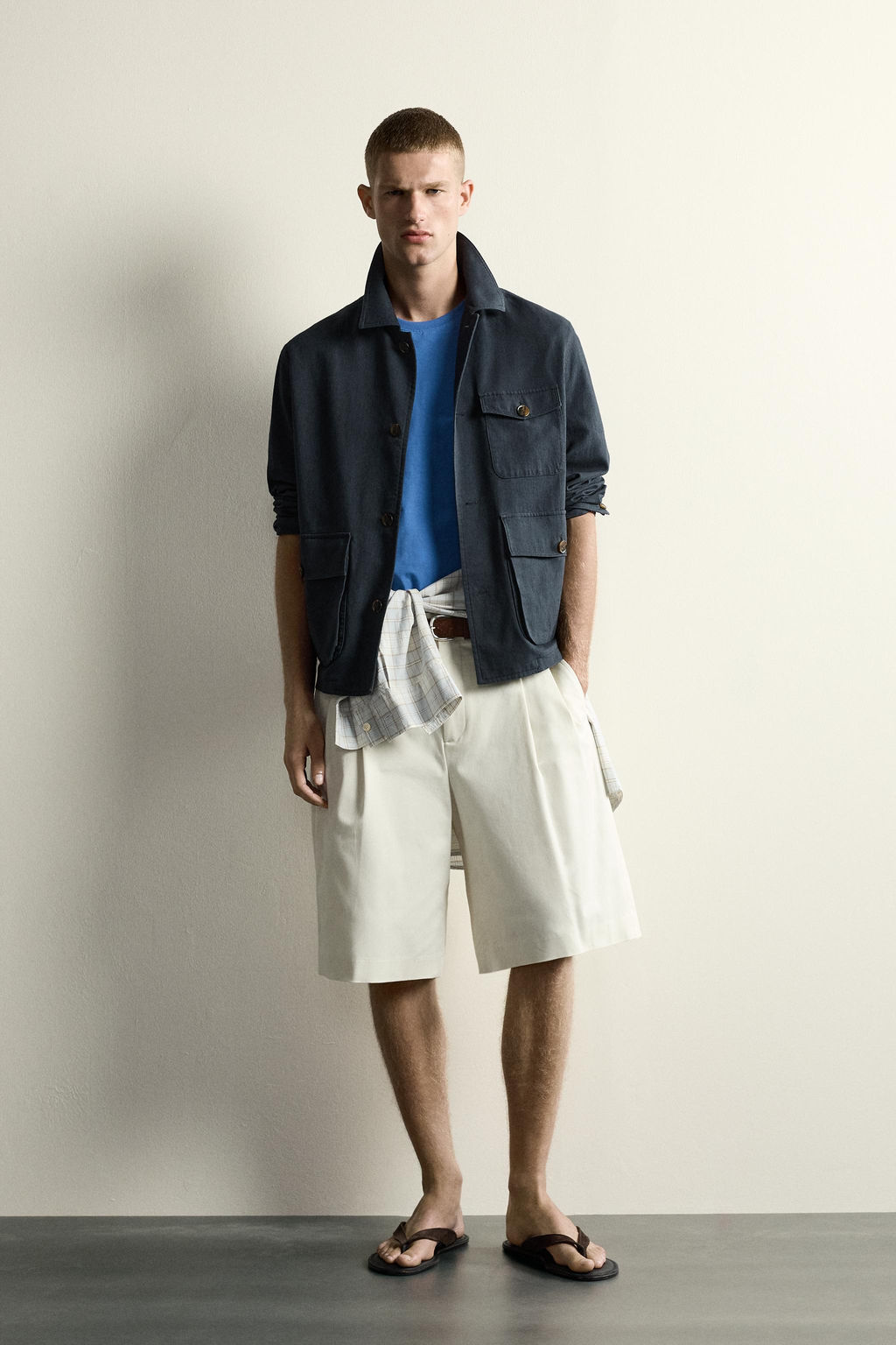 SOBRECAMISA RELAXED FIT BOLSILLOS / Gris / Azul