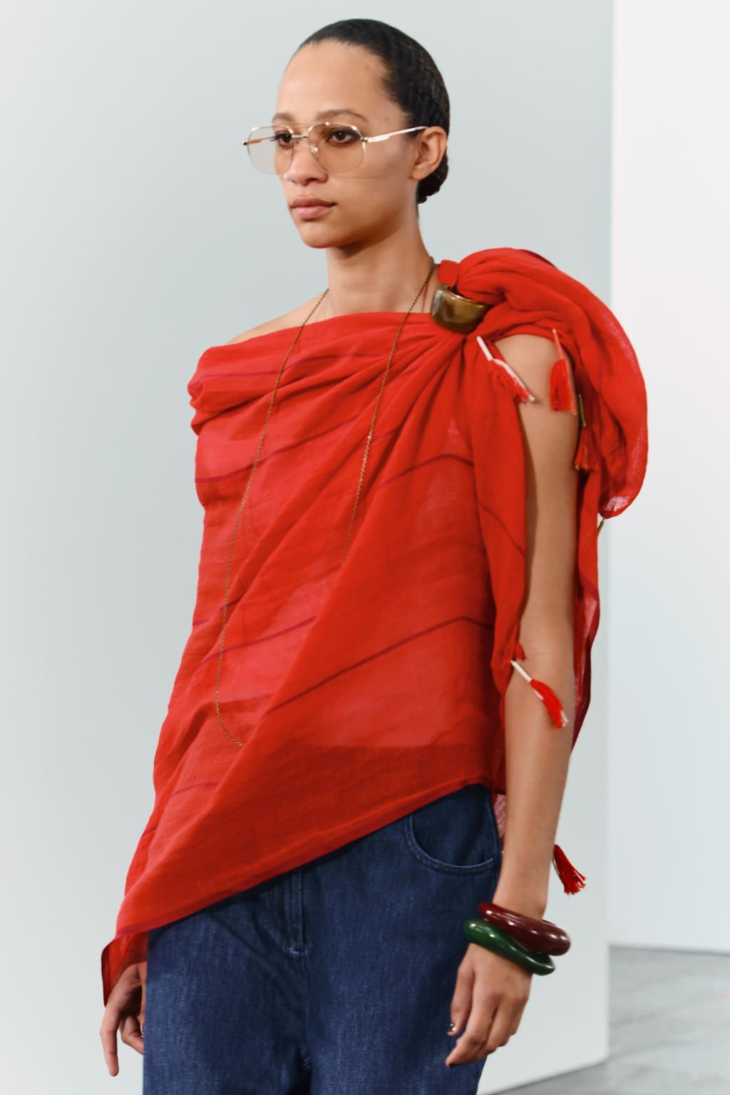 STRIPED FRINGED LINEN BLEND SCARF - Zara фото 2