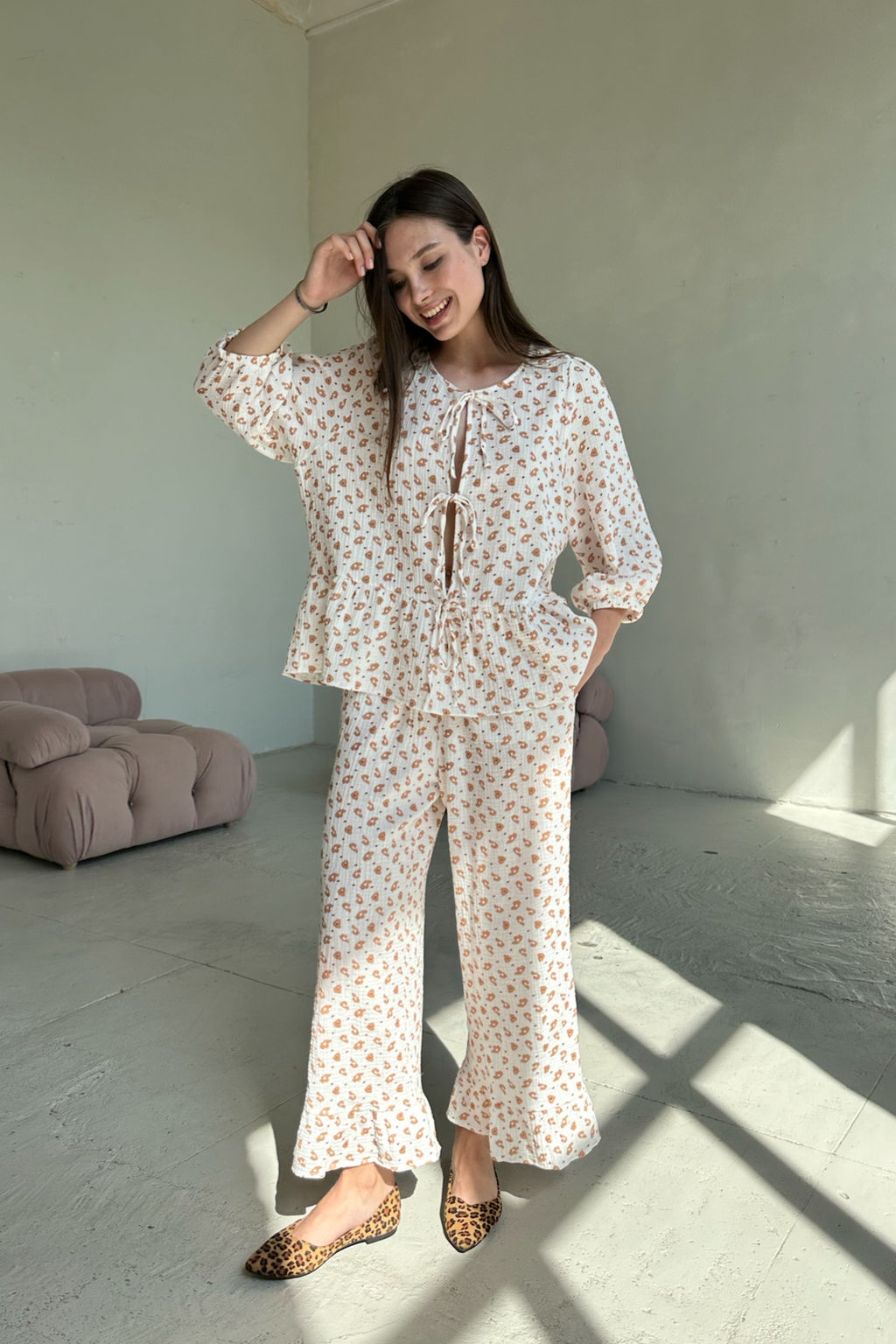 Костюм муслин SET070/05/Белый, бежевый