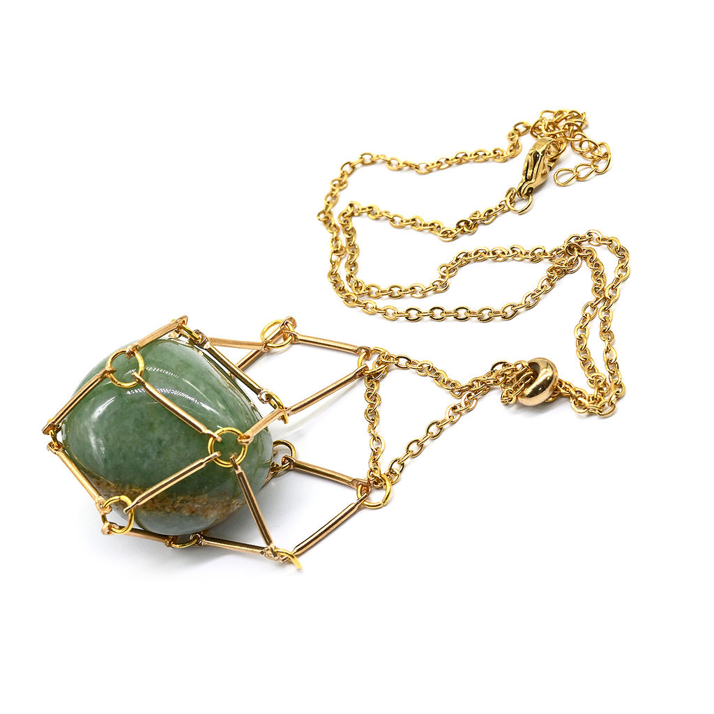 Подвеска из авантюрина зеленого в сетке на цепочке, цв.золотистый, 44см - Радуга камня фото 2