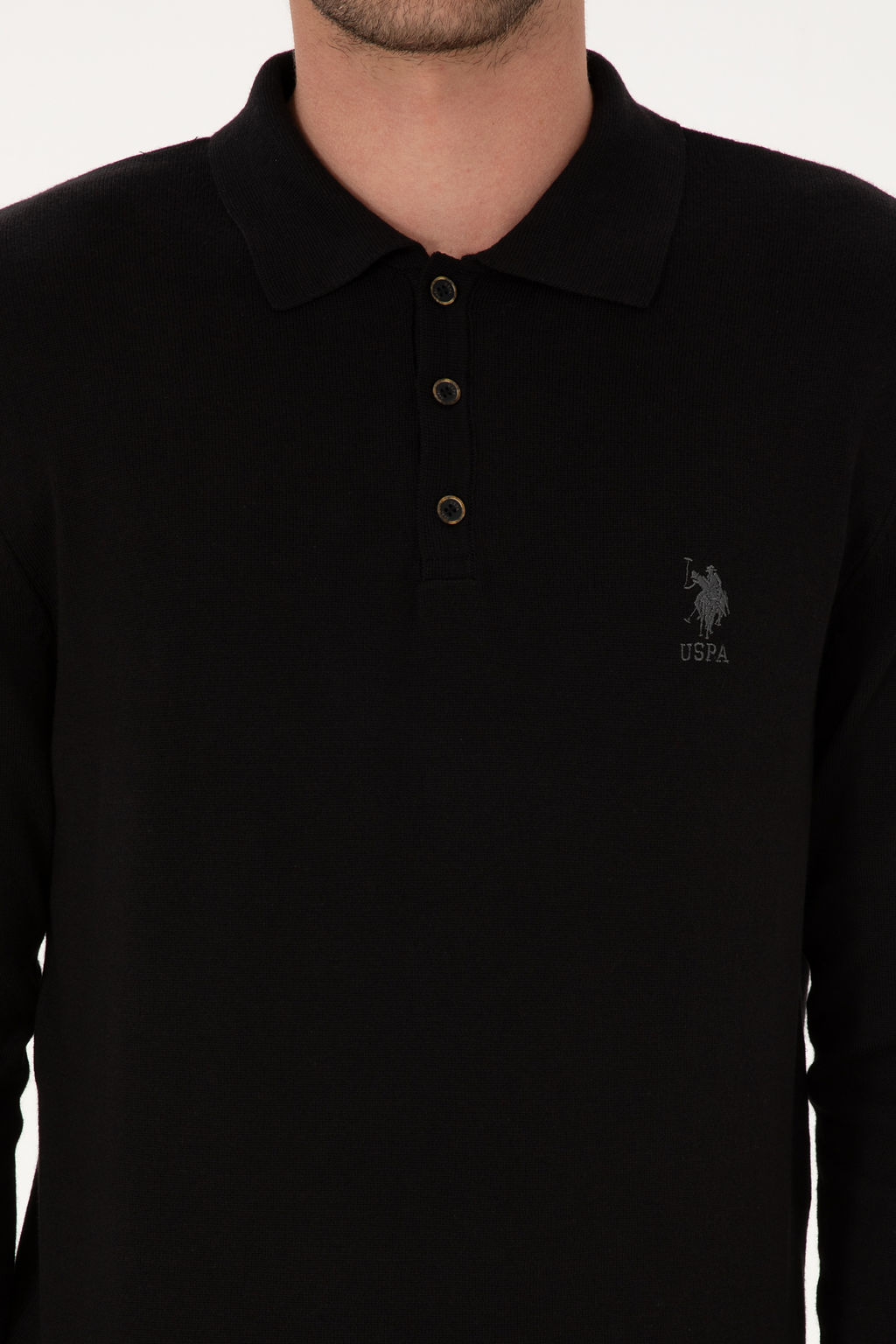 Erkek Slim Fit Polo Yaka Siyah Basic Kazak - U.s. polo assn фото 12