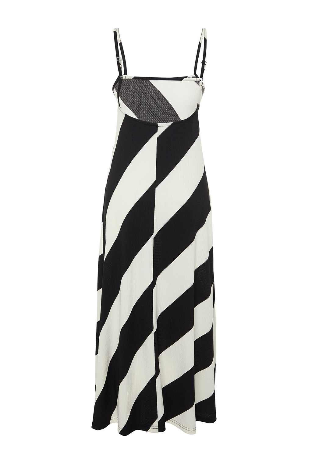 Siyah Bask?l? Ayarlanabilir Ask?l? A-Line Burumcuk/Dokulu Orme Maxi Elbise TWOSS24EL00060