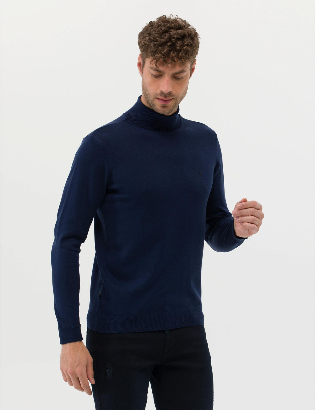 A__k Lacivert Slim Fit Bal_k__ Yaka Basic Triko Kazak - Pierre cardin фото 4