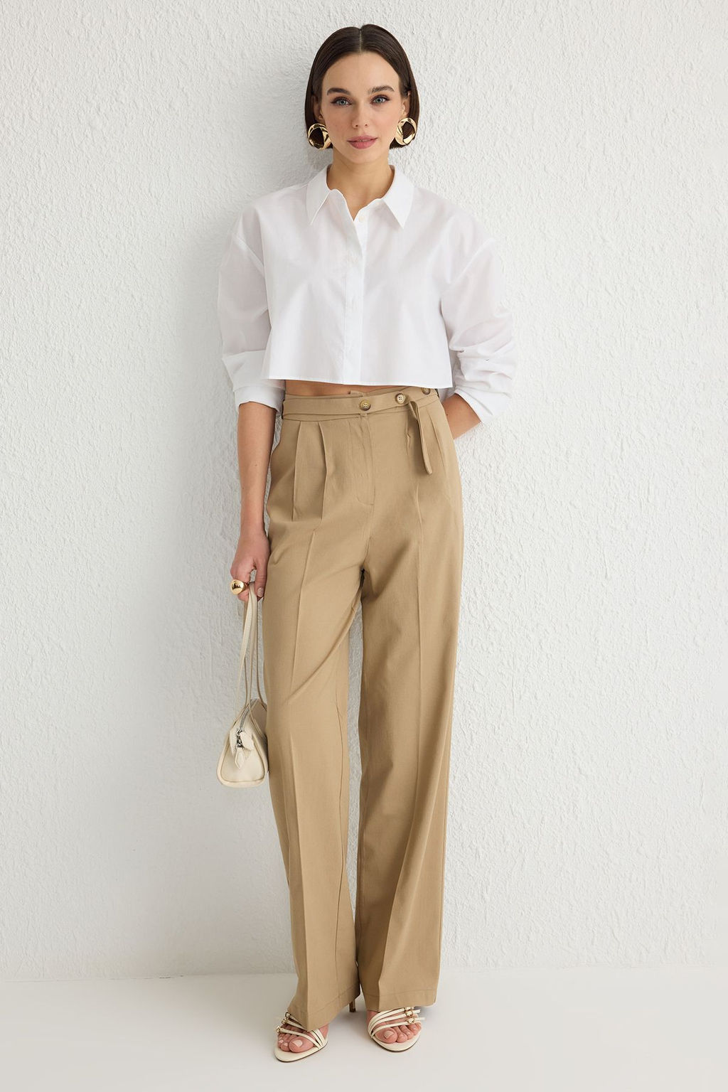 TRENDYOLMILLA Gri Straight/Duz Kesim Kemer Detayl? Dokuma Pantolon TWOSS24PL00023 фото 3