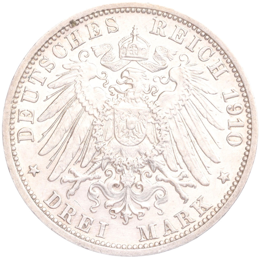 Монета 3 марки 1910 года G Германия (Баден)