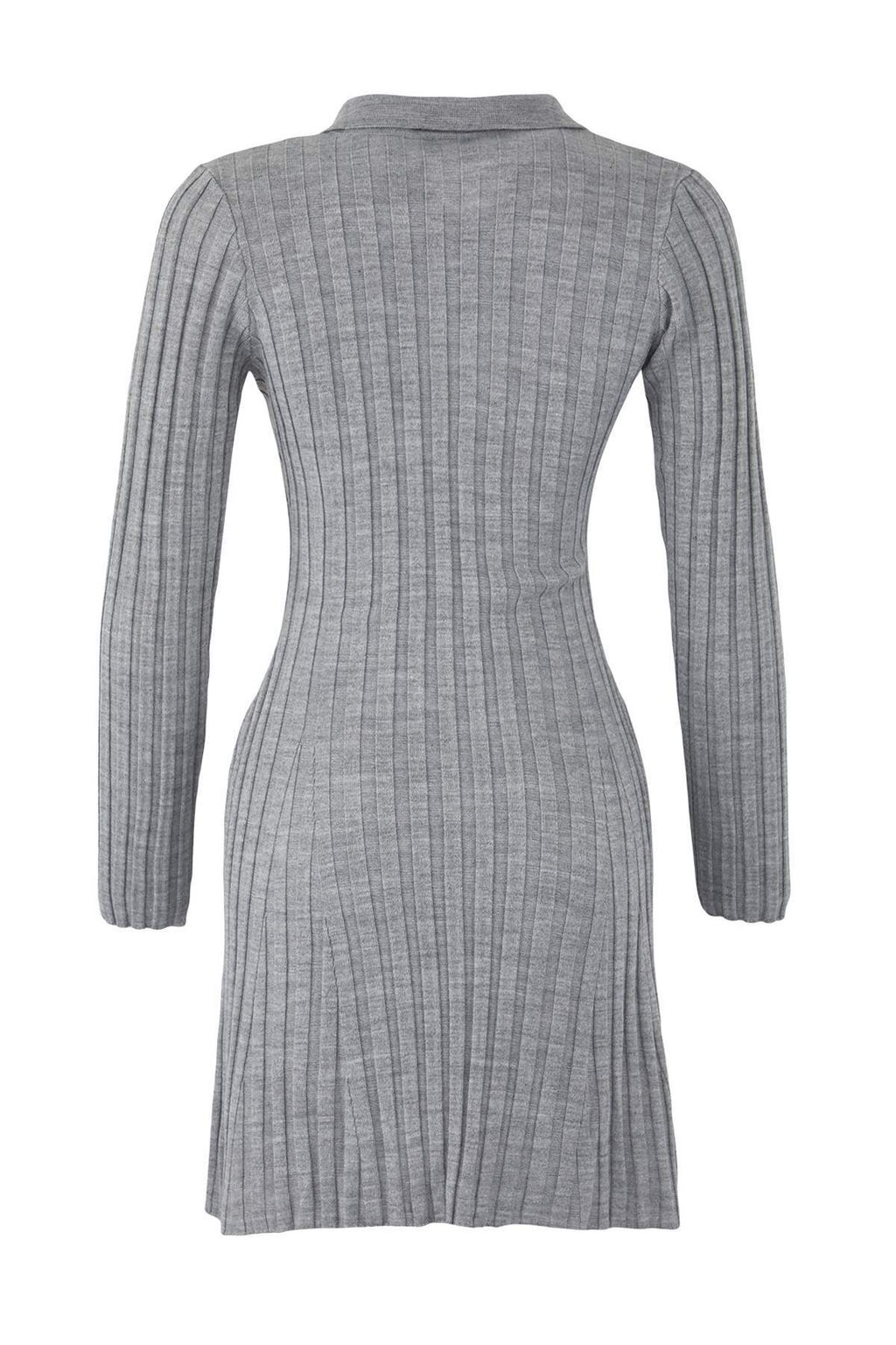 Gri Duz Mini Polo Yaka Fitili Yumusak Dokulu Triko Elbise TWOAW26EL00014 - Trendyolmilla фото 6