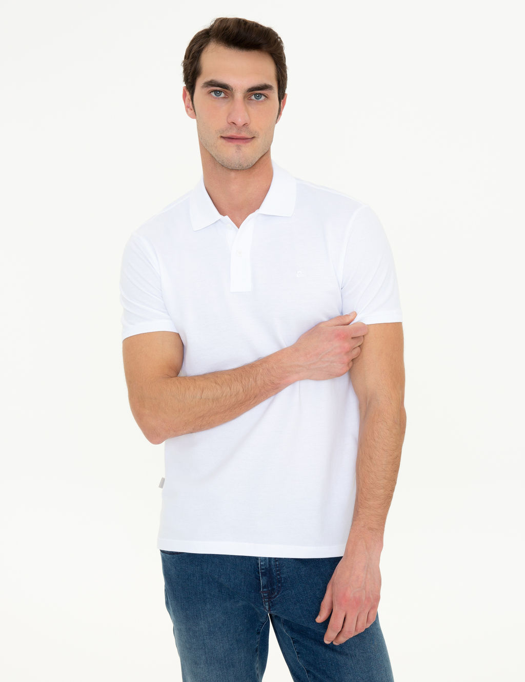 Beyaz Slim Fit Polo Yaka Basic Ti__rt