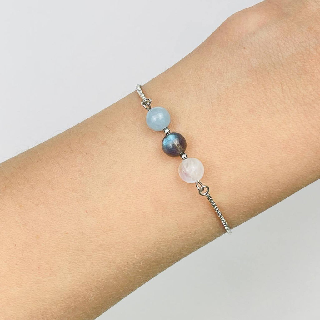 Браслет регулируемый для Скорпиона из Лабрадора, Аквамарина и Лунного камня