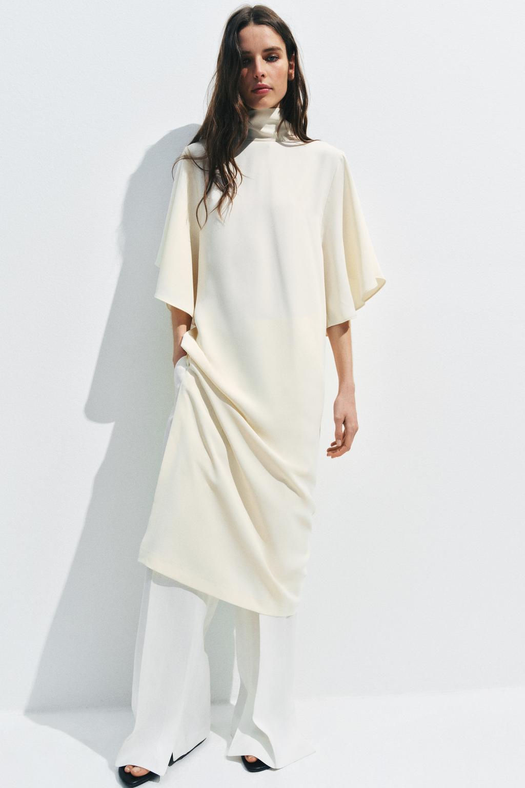 VESTIDO MIDI FLUIDO ZW COLLECTION / Beige claro - Zara фото 9