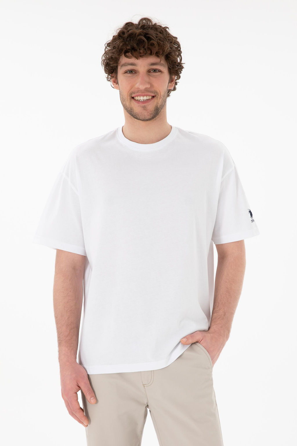 Erkek Oversize Fit Bisiklet Yaka Beyaz Ti__rt