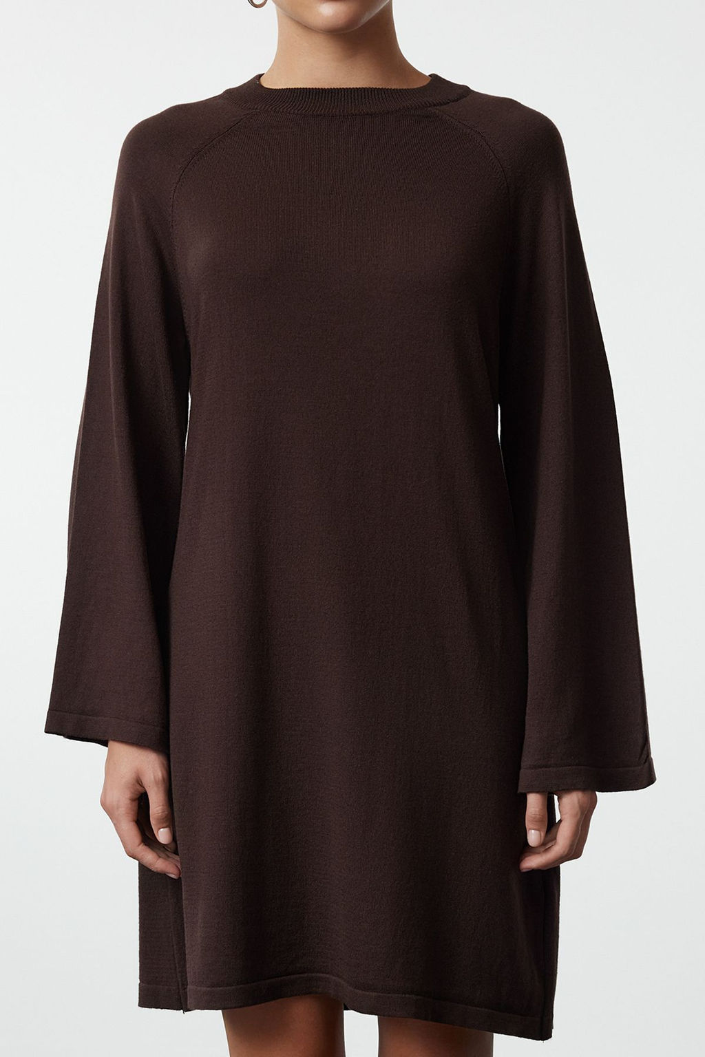 TRENDYOLMILLA Koyu Kahverengi Mini Triko Basic Pamuklu Elbise TWOAW25EL00044 фото 9