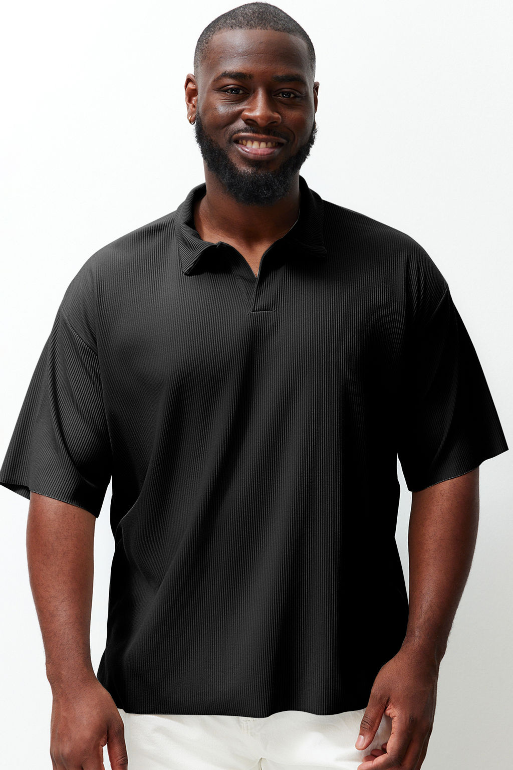 Trendyolmilla Man Premium Buyuk Beden Siyah Oversize Dokulu Ottoman Polo Yaka T-Shirt TMNSS24BF00047  фото 3