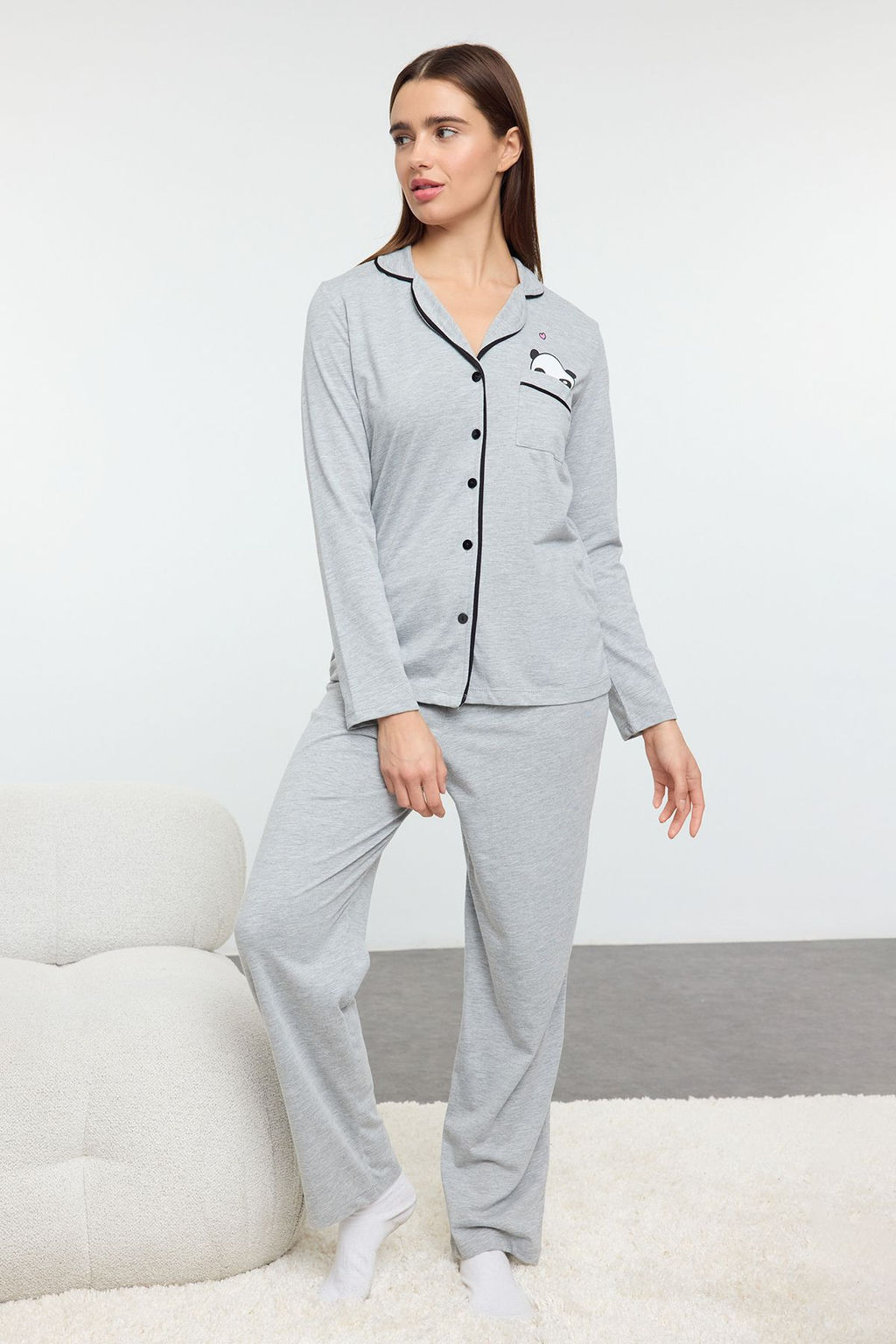 Trendyolmilla Lila Pamuklu Panda Bask?l? Orme Pijama Tak?m? THMAW21PT0245  фото 29