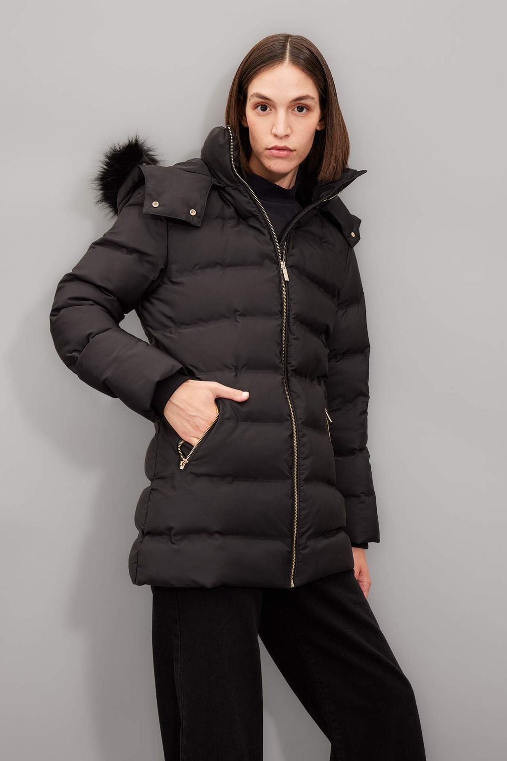 Su Itici Uzun Mont Parka Is? Yal?t?ml? Kemerli Kapusonlu Suni Kurklu Hafif - Defacto фото 2