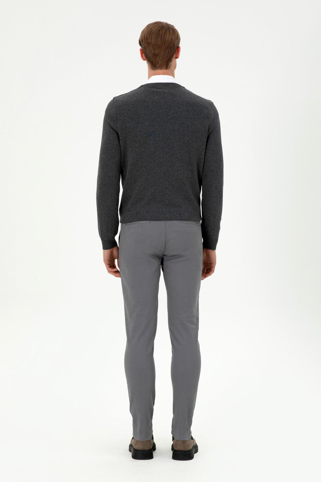 Erkek Slim Fit Gri Kanvas Pantolon
