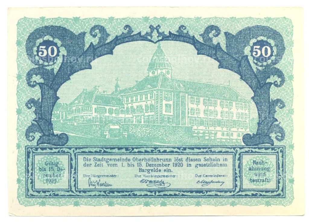 Банкнота 50 геллеров 1920 года Австрия  Нотгельд