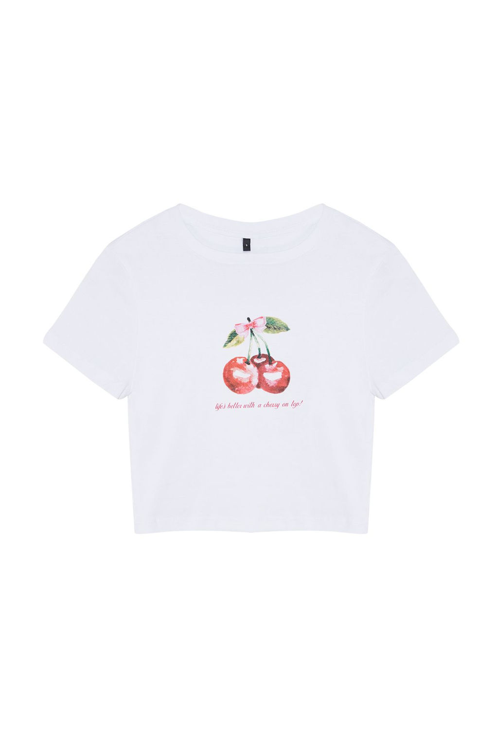 TRENDYOLMILLA Beyaz %100 Pamuk Kiraz Bask?l? Crop Fitted Vucuda Oturan Esnek Orme T-Shirt TWOSS24TS00121  фото 7