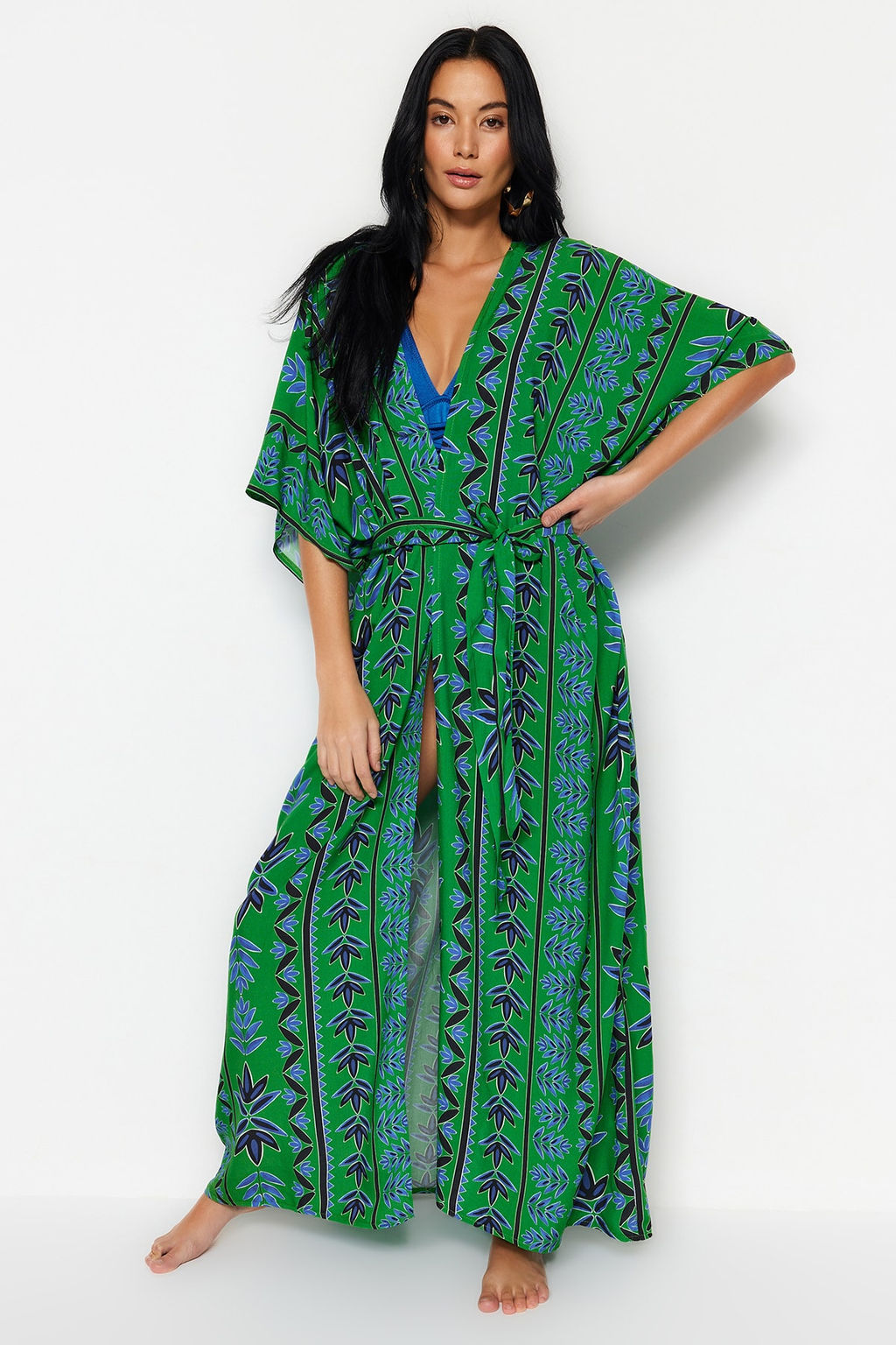 Yesil Etnik Desenli Kimono&Kaftan TBESS23KM00093 - Trendyolmilla фото 2