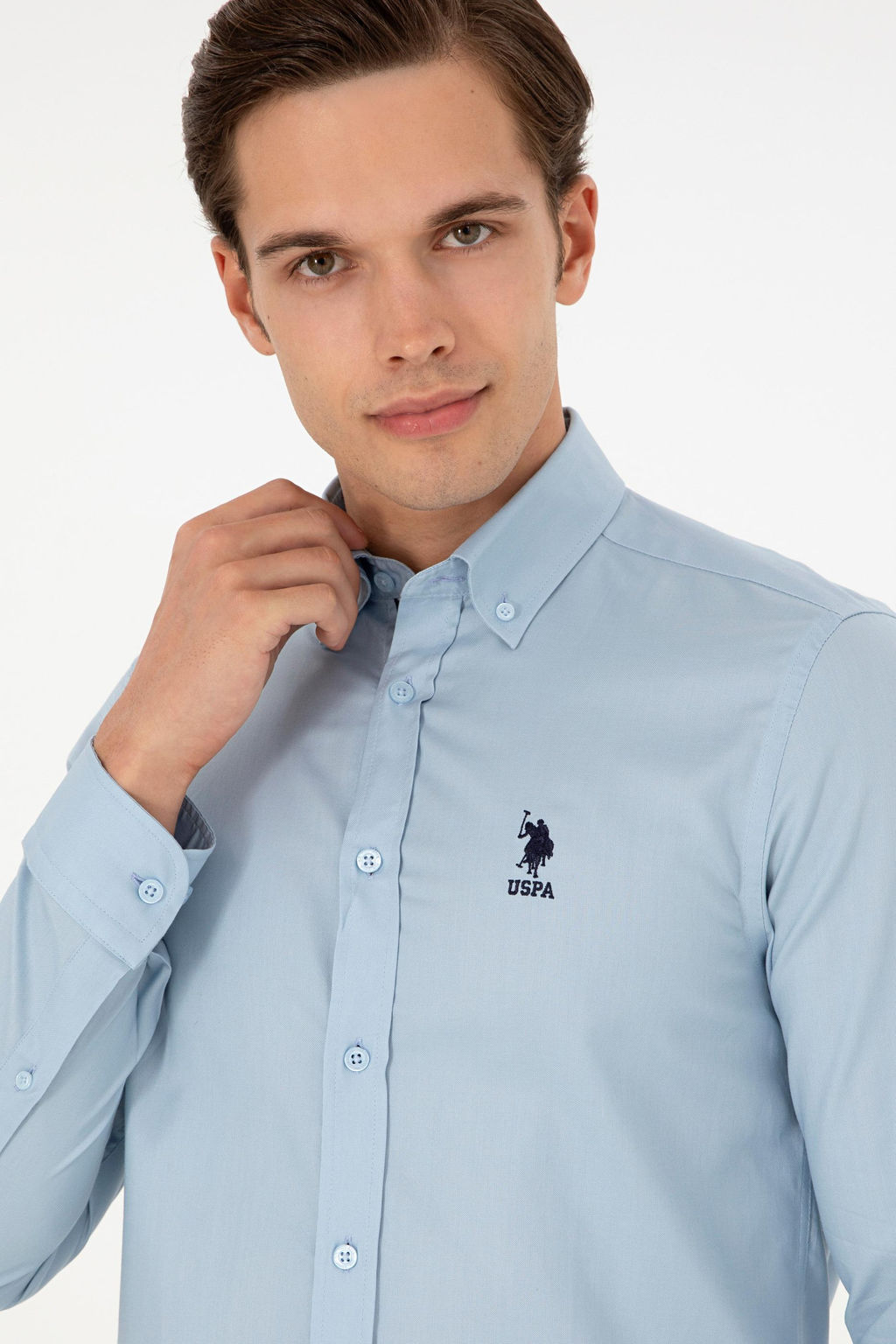 Рубашка мужская U.S. Polo Assn с длинным рукавом голубая  фото 9