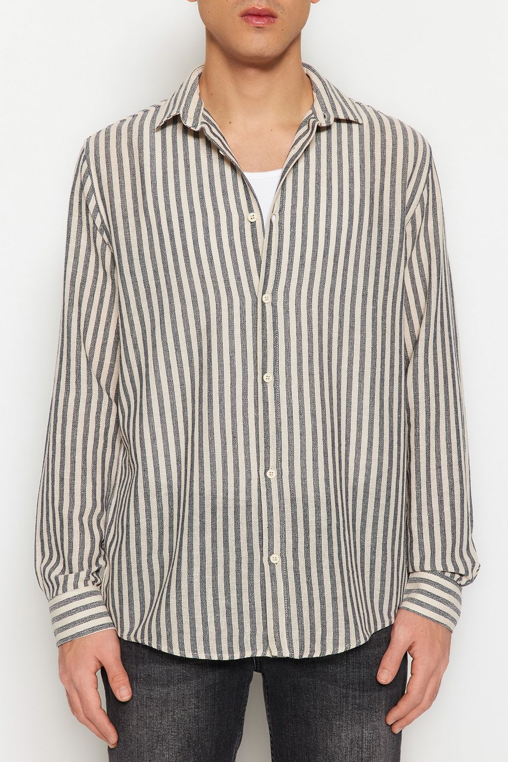 TRENDYOL MAN Premium Lacivert Regular Fit Cizgili Dokulu Keten Gorunumlu Gomlek TMNSS23GO00062 - Trendyolmilla фото 11