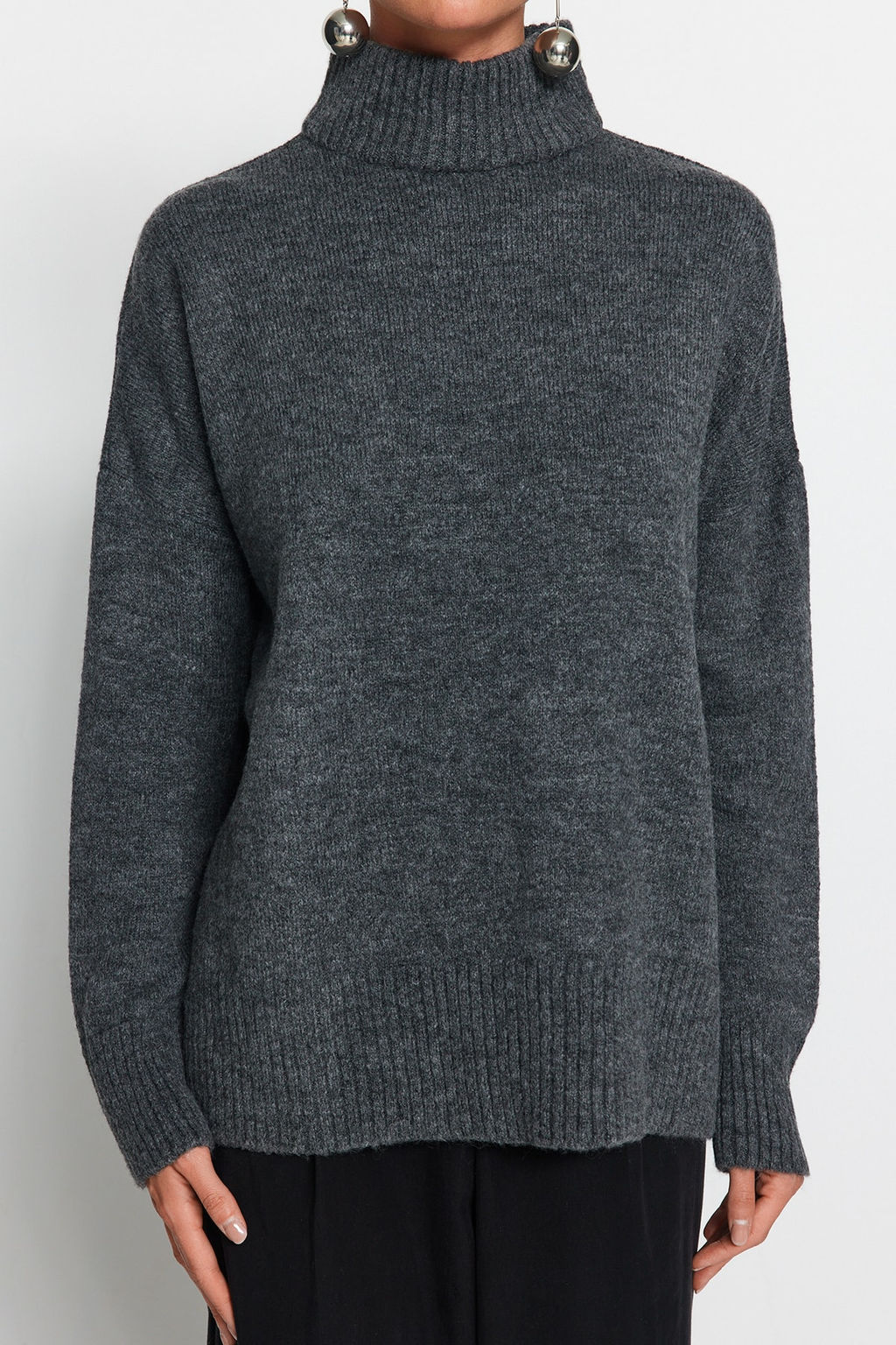 Antrasit Genis Kal?p Yumusak Dokulu Triko Kazak TWOAW23KZ00469 - Trendyolmilla фото 8