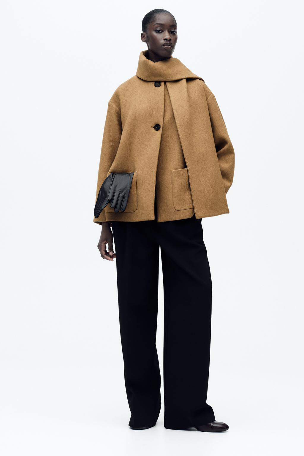 WOOL COAT WITH SCARF - Zara фото 18