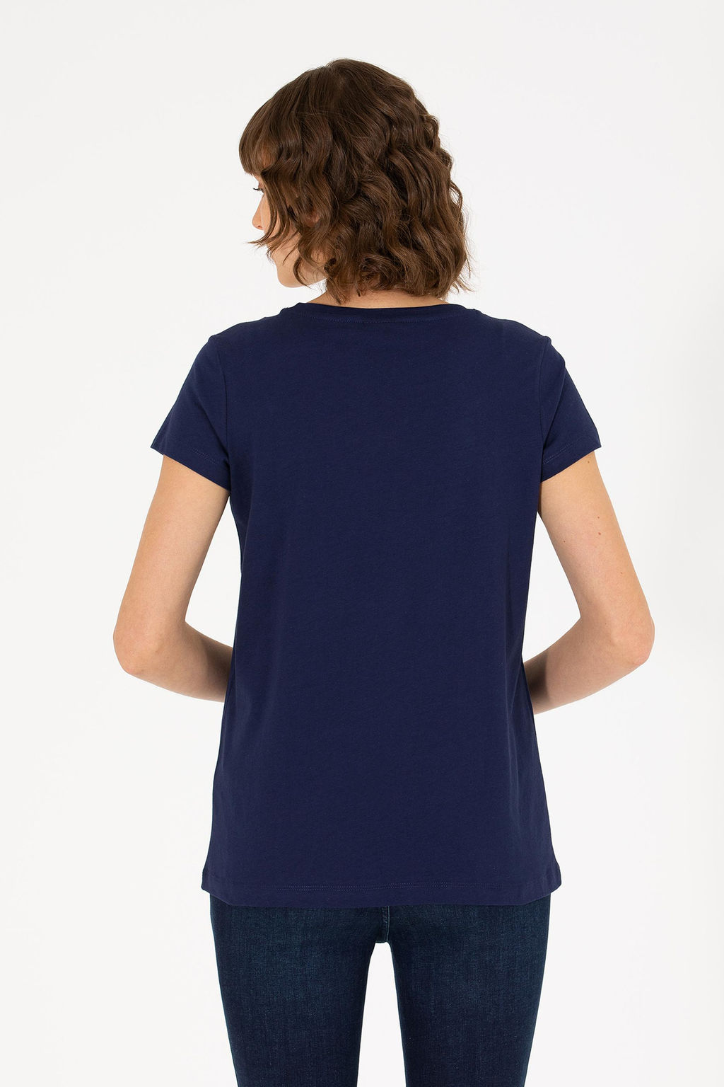 U. S. Polo Assn Женская базовая футболка темно-синего цвета с круглым вырезом - U.s. polo assn фото 5