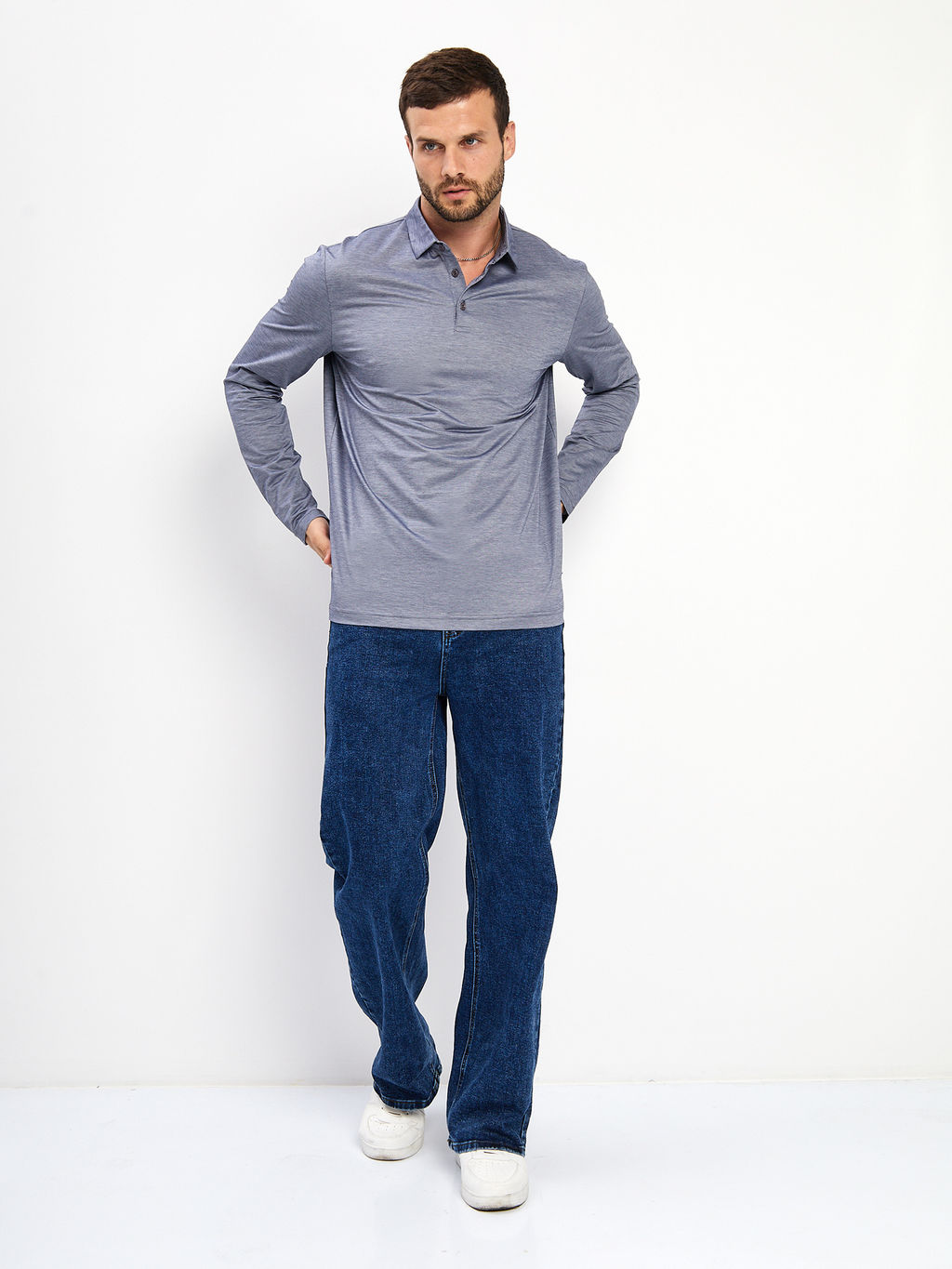 Джемпер мужской с воротником поло GREG G155-PM4-LT1636 (сине-серый)  фото 6