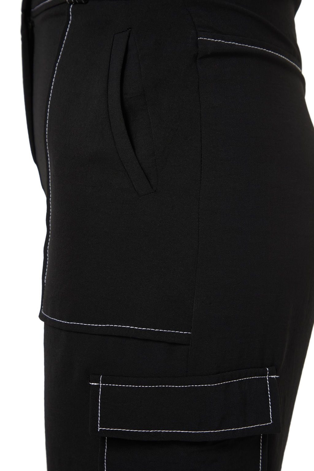TRENDYOLMILLA Siyah Kargo Genis Paca Kontrast Dikis Detayl? Dokuma Pantolon TWOSS21PL0288  фото 8