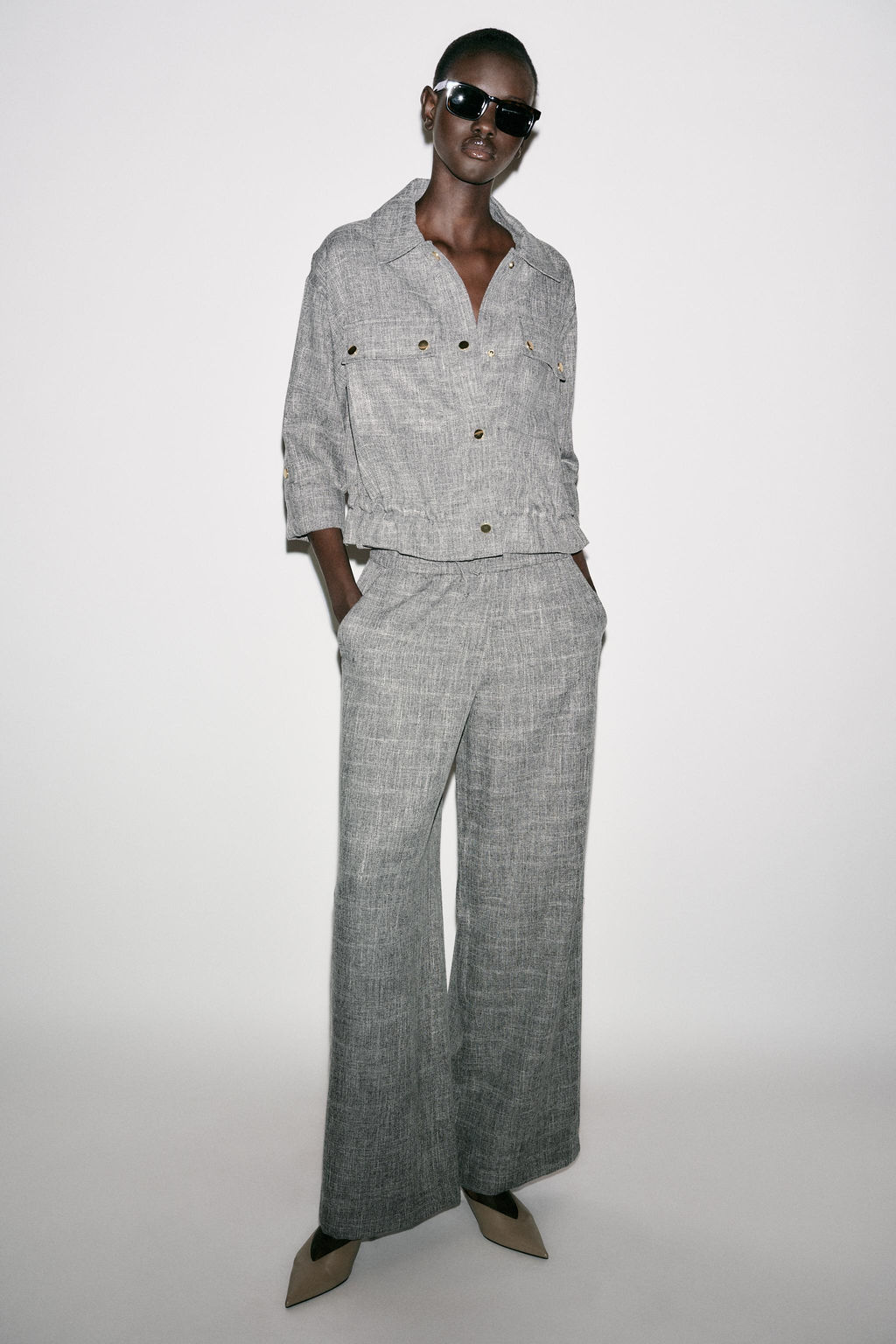 FLECKED WIDE-LEG TROUSERS