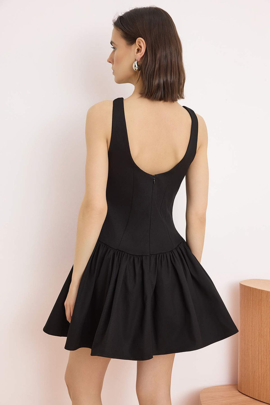 Siyah Duz K?sa / Mini Dokuma Elbise TWOSS25EL00865