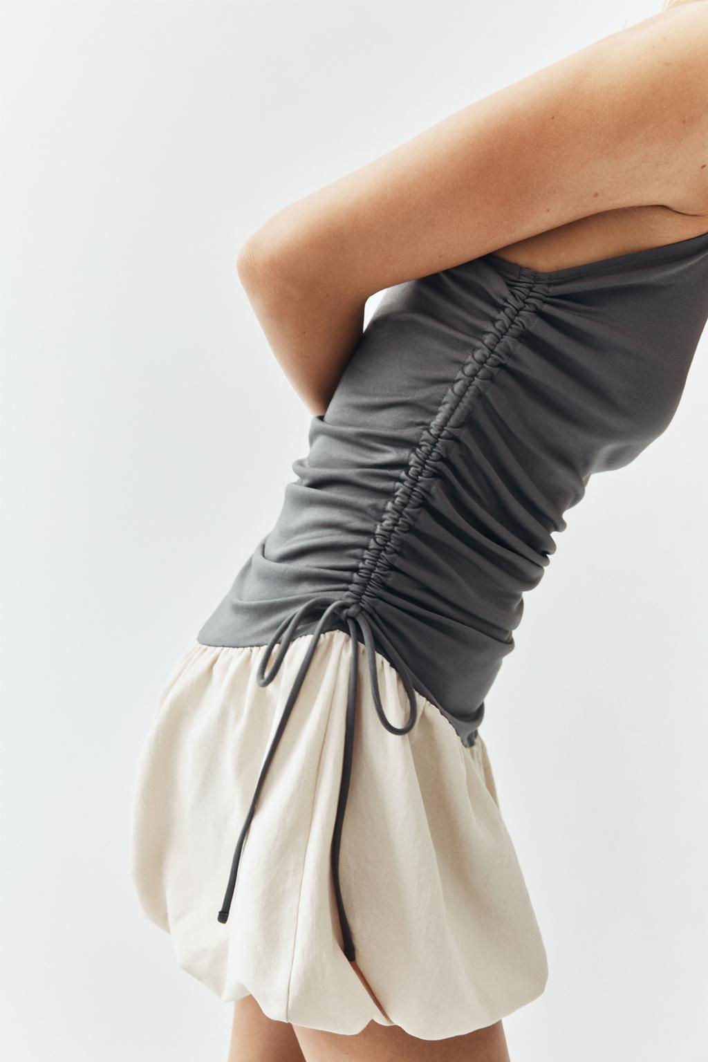 VESTIDO COMBINADO GLOBO / Gris / Beige - Zara фото 10