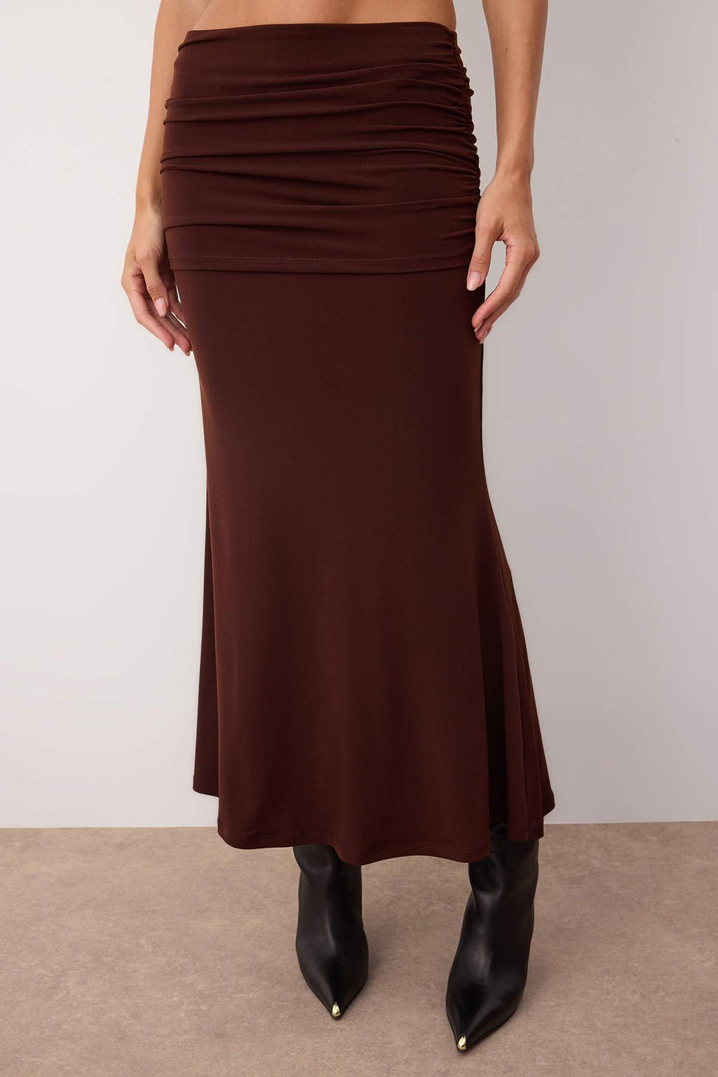 Kahverengi Buzgu/Drape Detayl? Maxi Esnek Orme Etek TWOAW26ET00066