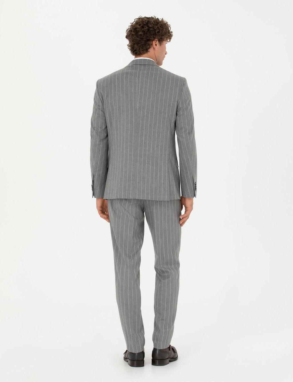 Gri Ex. Slim Fit _izgili Tak_m Elbise