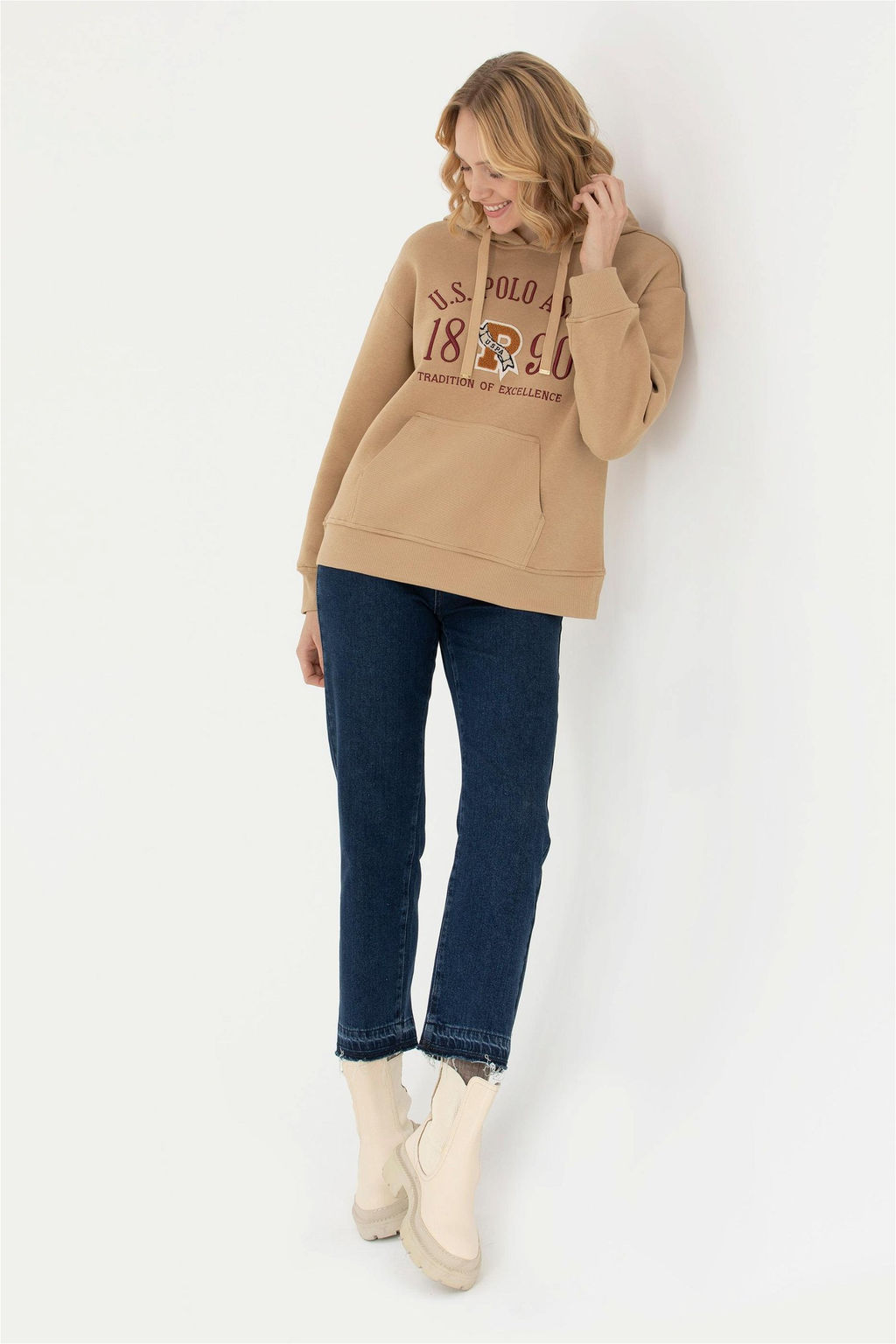 U. S. Polo Assn Женская толстовка с капюшоном песочного цвета - U.s. polo assn фото 4