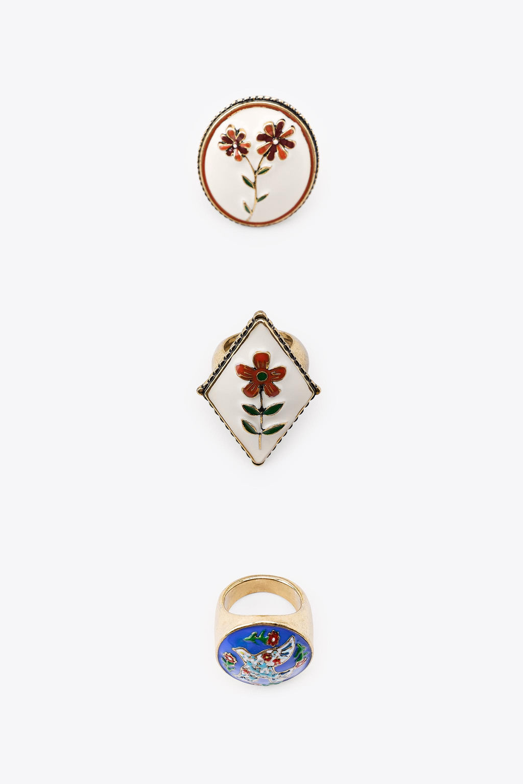 PACK OF 3 FLOWER AND BIRD RINGS - Zara фото 3