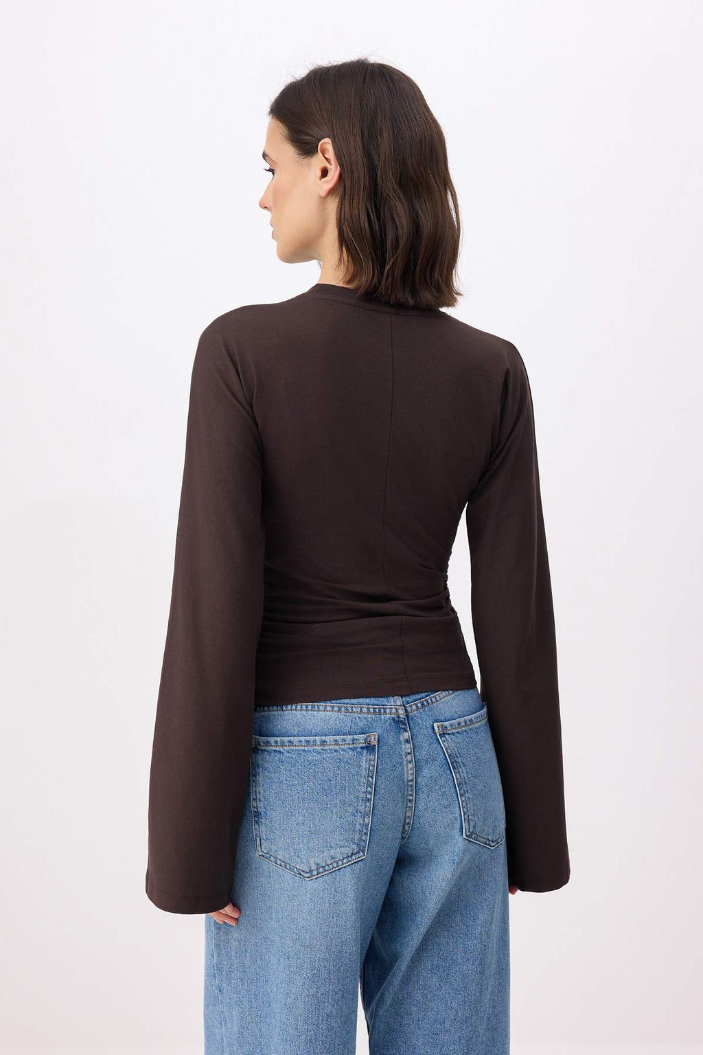 Kahverengi Ispanyol Kol Buzgu Detayl? Regular/Normal Kal?p Orme Bluz TWOAW26BZ00293