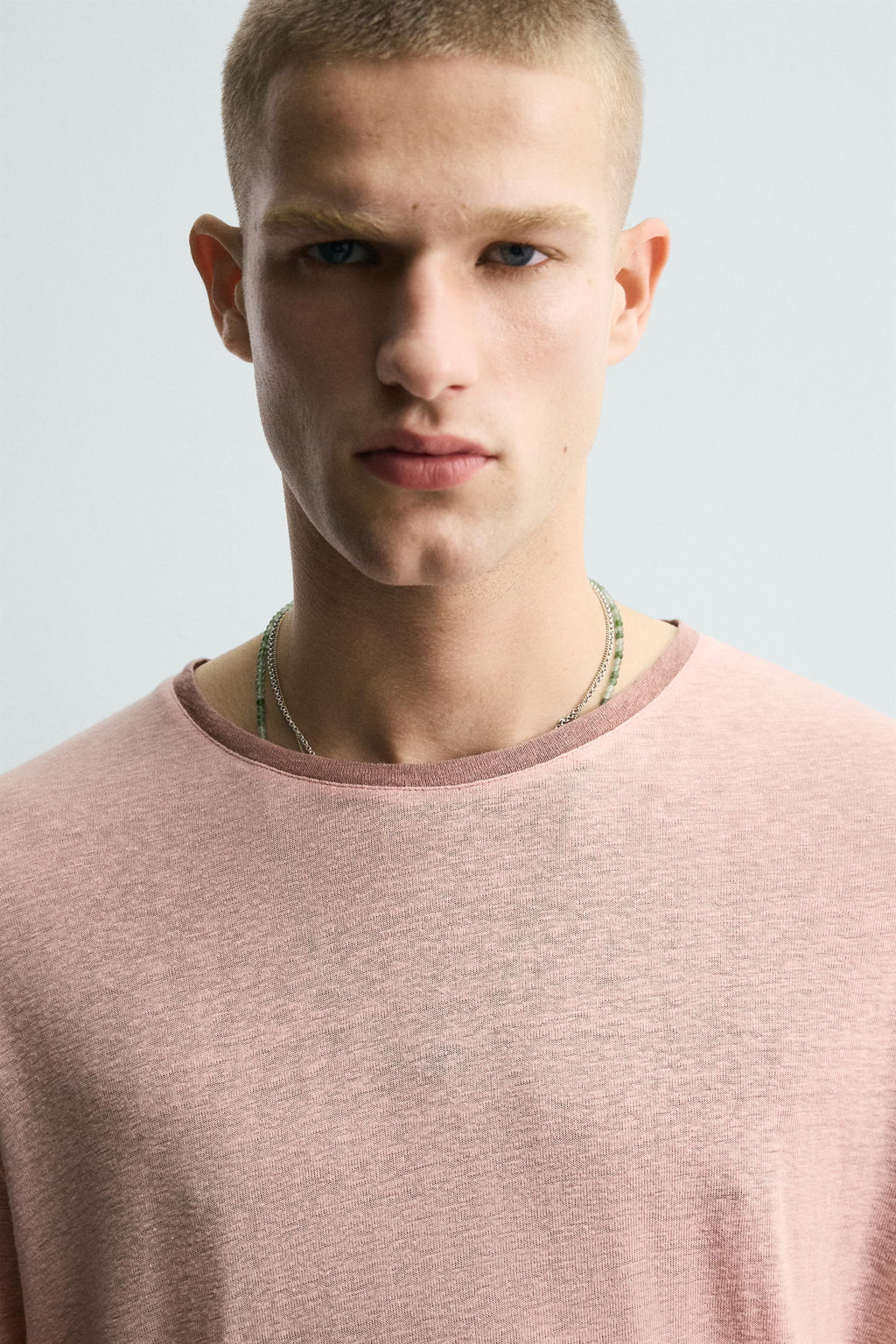 CAMISETA VISCOSA - LINO CONTRASTE / Rosa claro
