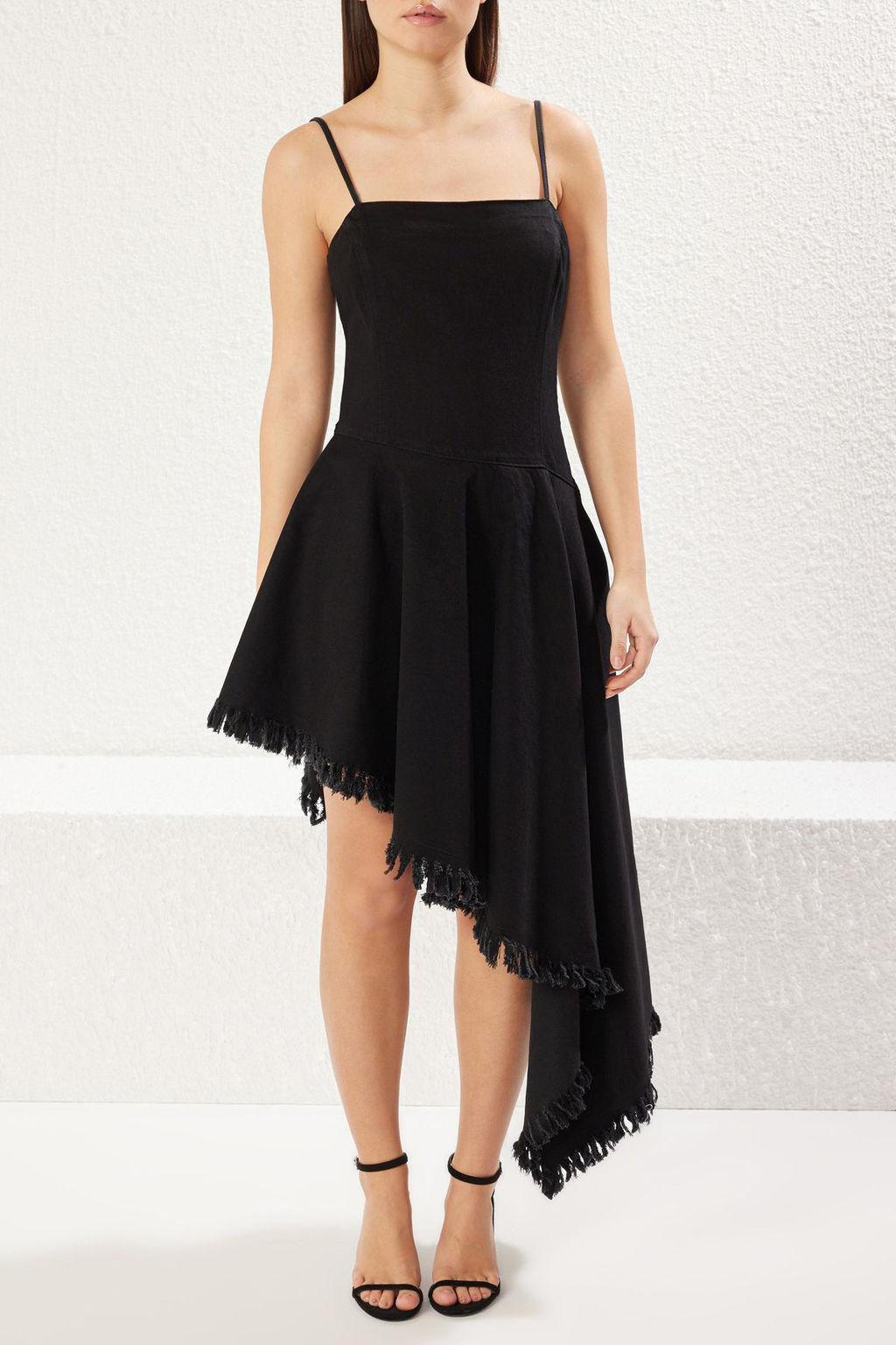 Siyah Etek Ucu Puskullu Volanl? Asimetrik Ask?l? Midi Denim Elbise TWOSS25EL00511 - Trendyolmilla фото 3