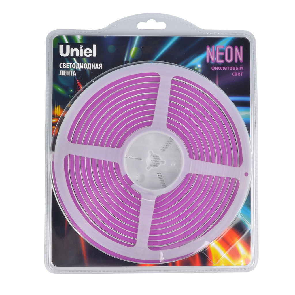 ULS-N01-2835-120LED/m-6mm-IP67-DC12V-9W/m-5M-PURPLE Гибкая светодиодная лента. NEON. Катушка 5м. в блистере. Фиолетовый свет. ТМ Uniel