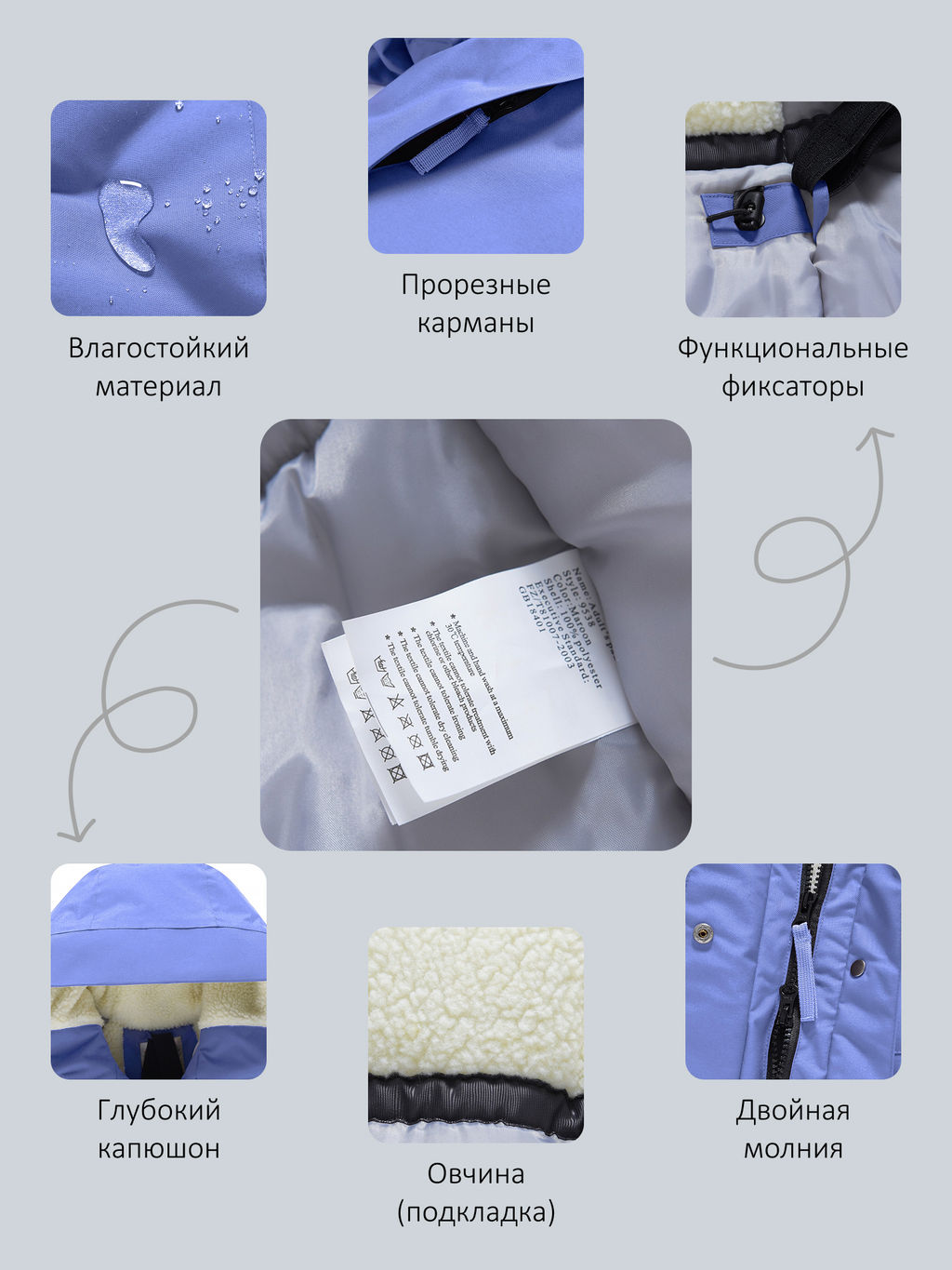 Парка зимняя женская с капюшоном василькового цвета 9538-1Vs - Valianly фото 23