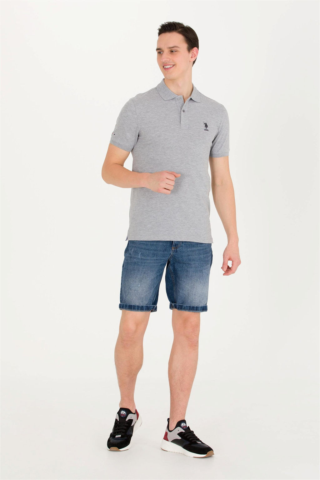 Мужская серая меланжевая базовая футболка с воротником поло - U.s. polo assn фото 10