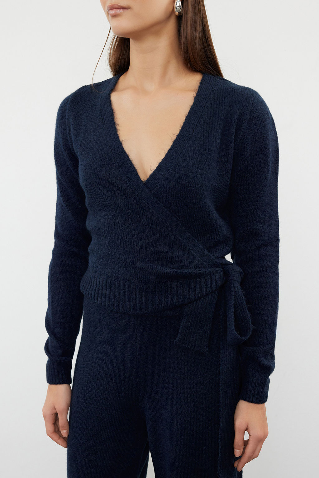 Petrol Crop Genis Kal?p Kruvaze Baglama Detayl? Triko Alt-Ust Tak?m TWOAW24AU00016 - Trendyolmilla фото 3